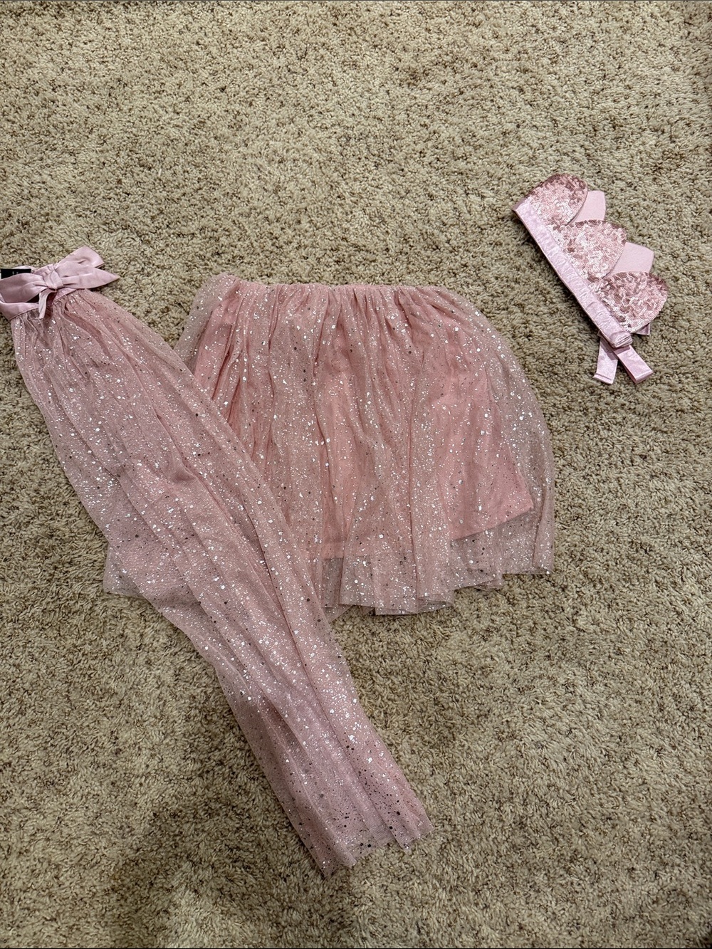 Kid’s Pink Sparkle Tulle Princess Set Skirt Crown Cape